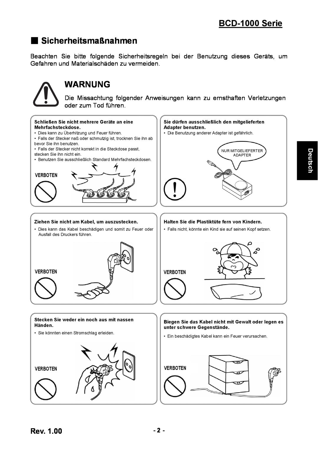 Samsung user manual BCD-1000 Serie Sicherheitsmaßnahmen, Warnung, Deutsch 