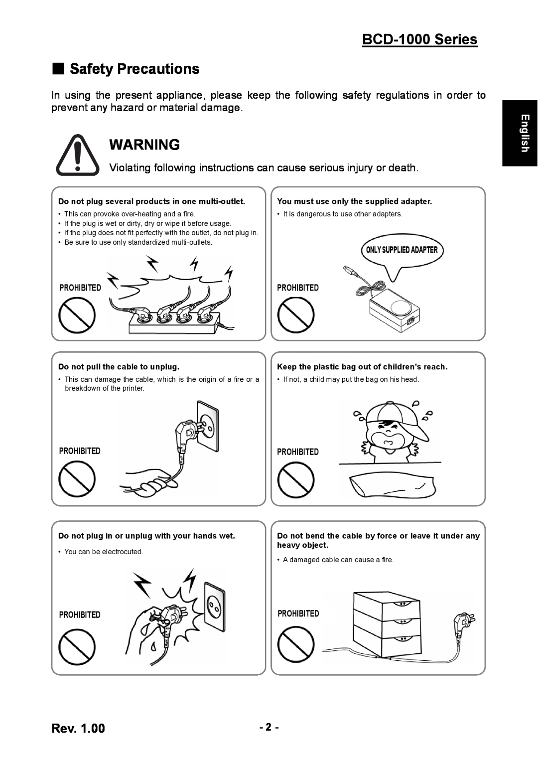 Samsung user manual BCD-1000 Series Safety Precautions, English, Prohibited 