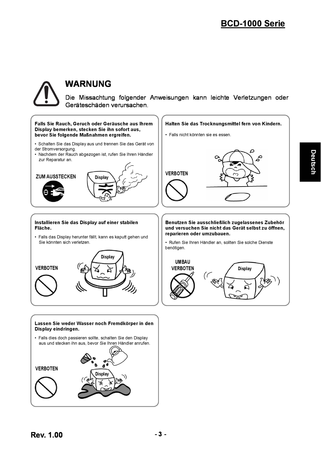 Samsung user manual BCD-1000 Serie WARNUNG, Deutsch, Zum Ausstecken, Verboten 