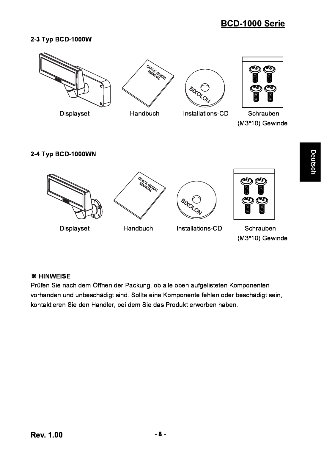 Samsung user manual Typ BCD-1000WN, ※ Hinweise, BCD-1000 Serie, Deutsch 
