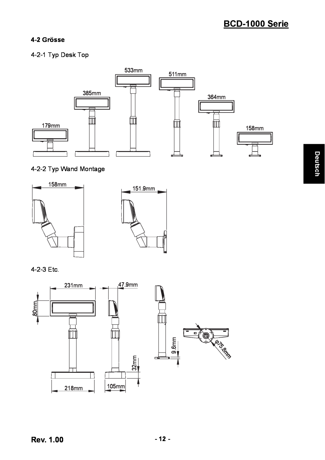 Samsung user manual 4-2 Grösse, BCD-1000 Serie, Deutsch, 80mm, 32mm 9.6mm 