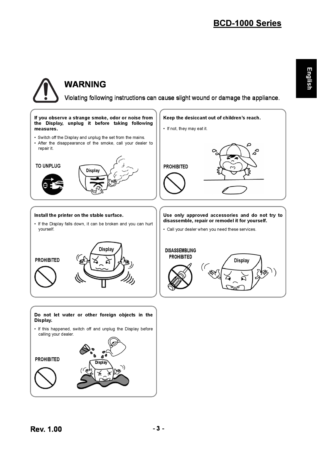 Samsung user manual BCD-1000 Series, English, To Unplug, Prohibited, PROHIBITEDDisplay 