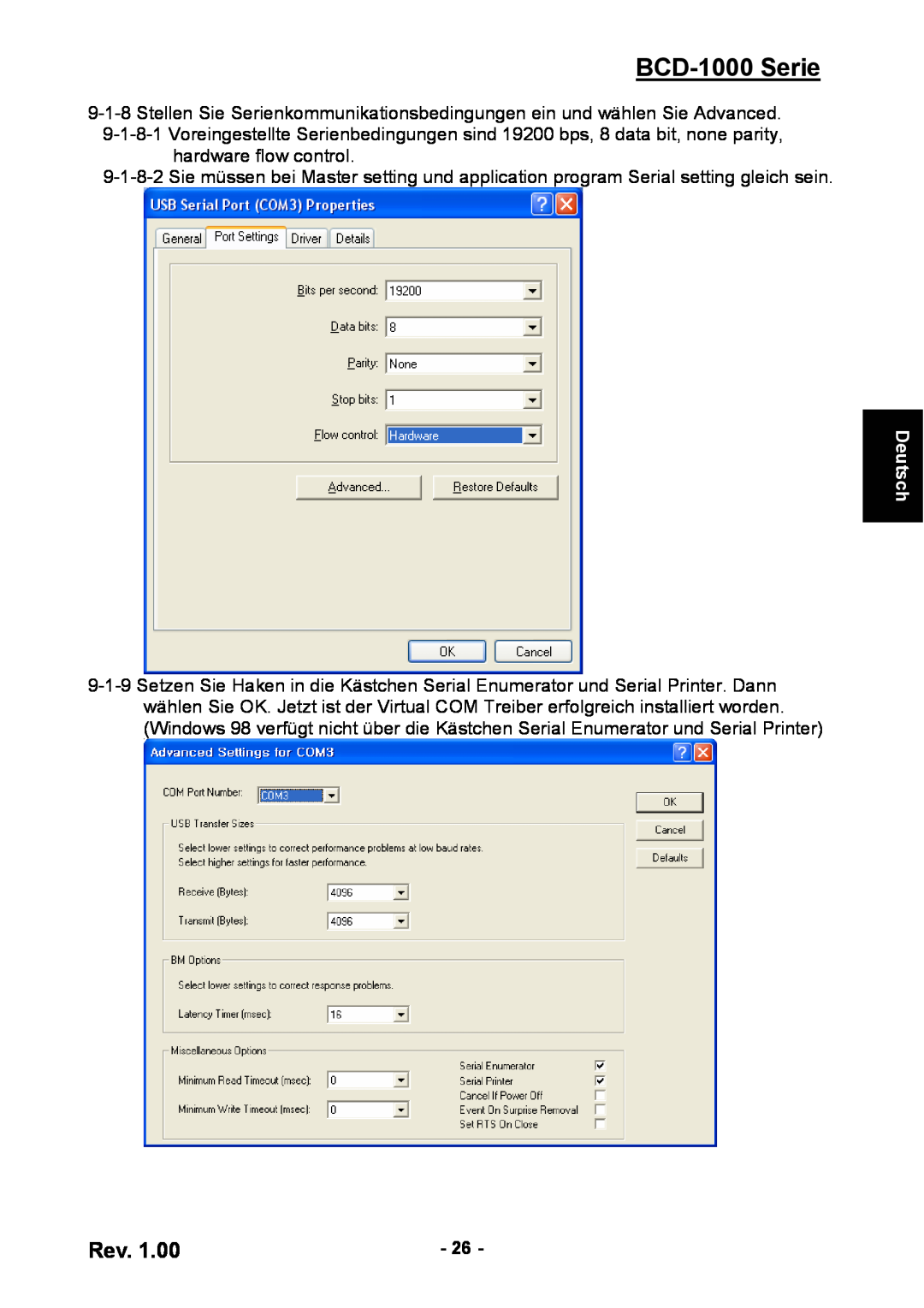 Samsung user manual BCD-1000 Serie, hardware flow control, Deutsch 