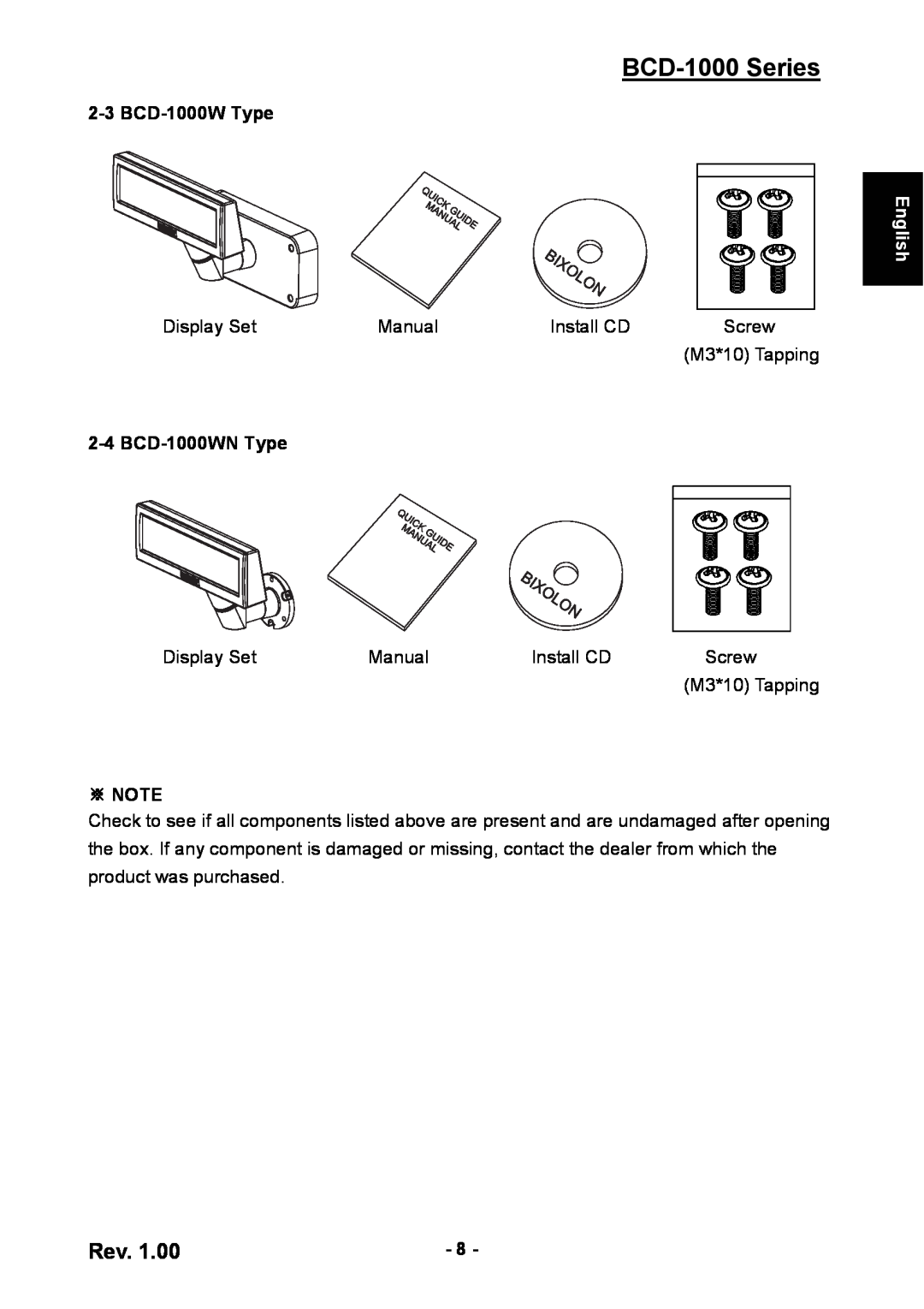 Samsung user manual BCD-1000W Type, BCD-1000WN Type, ※ Note, BCD-1000 Series, English 