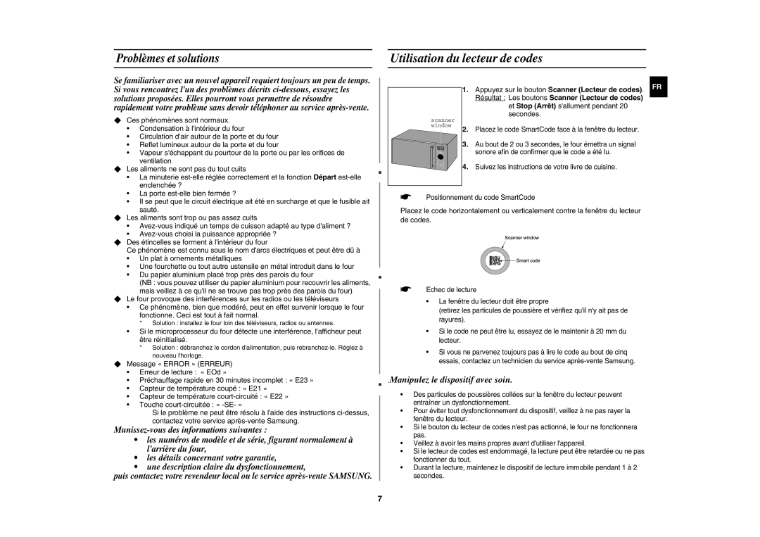 Samsung BCE1196T-B/XEF manual Utilisation du lecteur de codes 