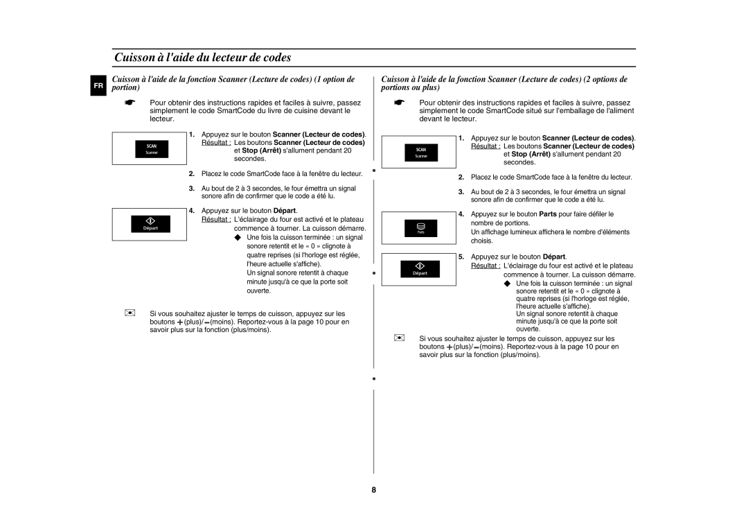 Samsung BCE1196T-B/XEF manual Cuisson à laide du lecteur de codes, Appuyez sur le bouton Départ 