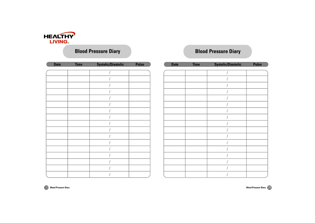 Samsung BD-3000S owner manual Blood Pressure Diary 