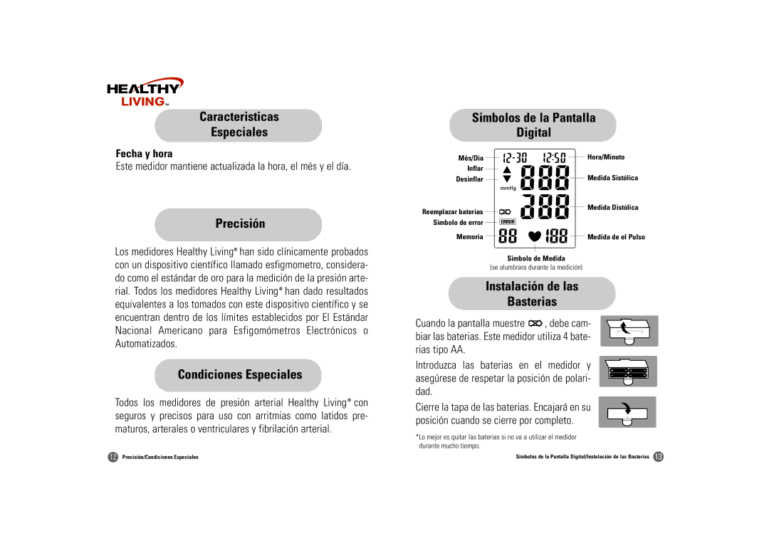 Samsung BD-3000S Caracteristicas Especiales, Precisión, Condiciones Especiales, Simbolos de la Pantalla Digital 