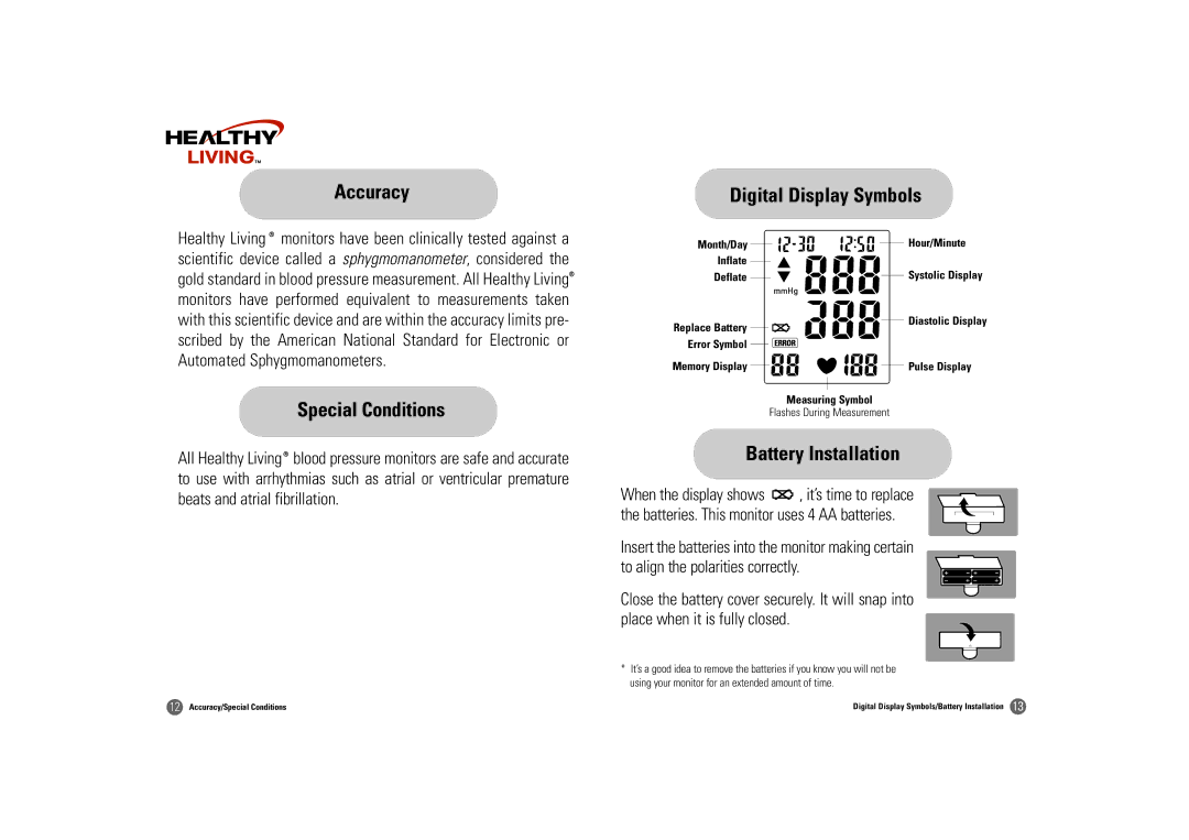 Samsung BD-3000S owner manual Accuracy, Special Conditions, Digital Display Symbols, Battery Installation 