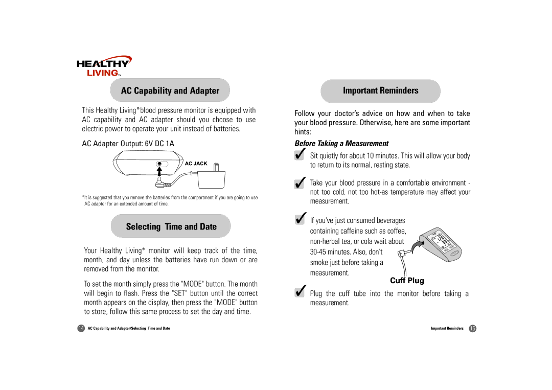 Samsung BD-3000S AC Capability and Adapter, Selecting Time and Date, Important Reminders, AC Adapter Output 6V DC 1A 