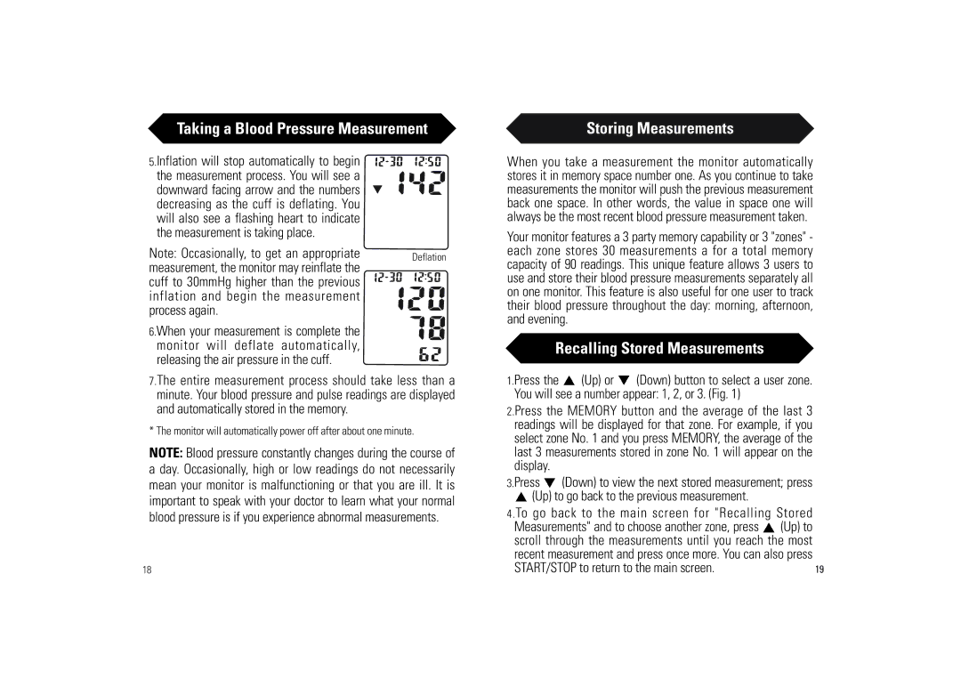 Samsung BD-7181W owner manual Taking a Blood Pressure Measurement, Storing Measurements, Recalling Stored Measurements 