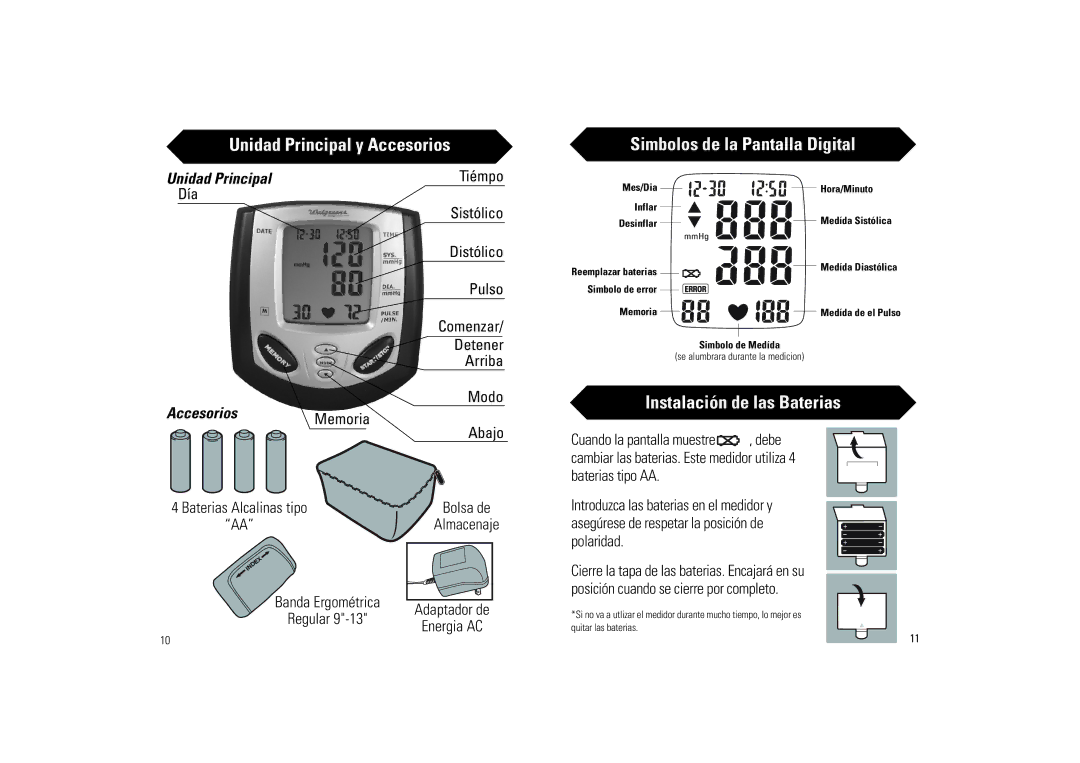 Samsung BD-7181W owner manual Unidad Principal y Accesorios, Simbolos de la Pantalla Digital, Instalación de las Baterias 