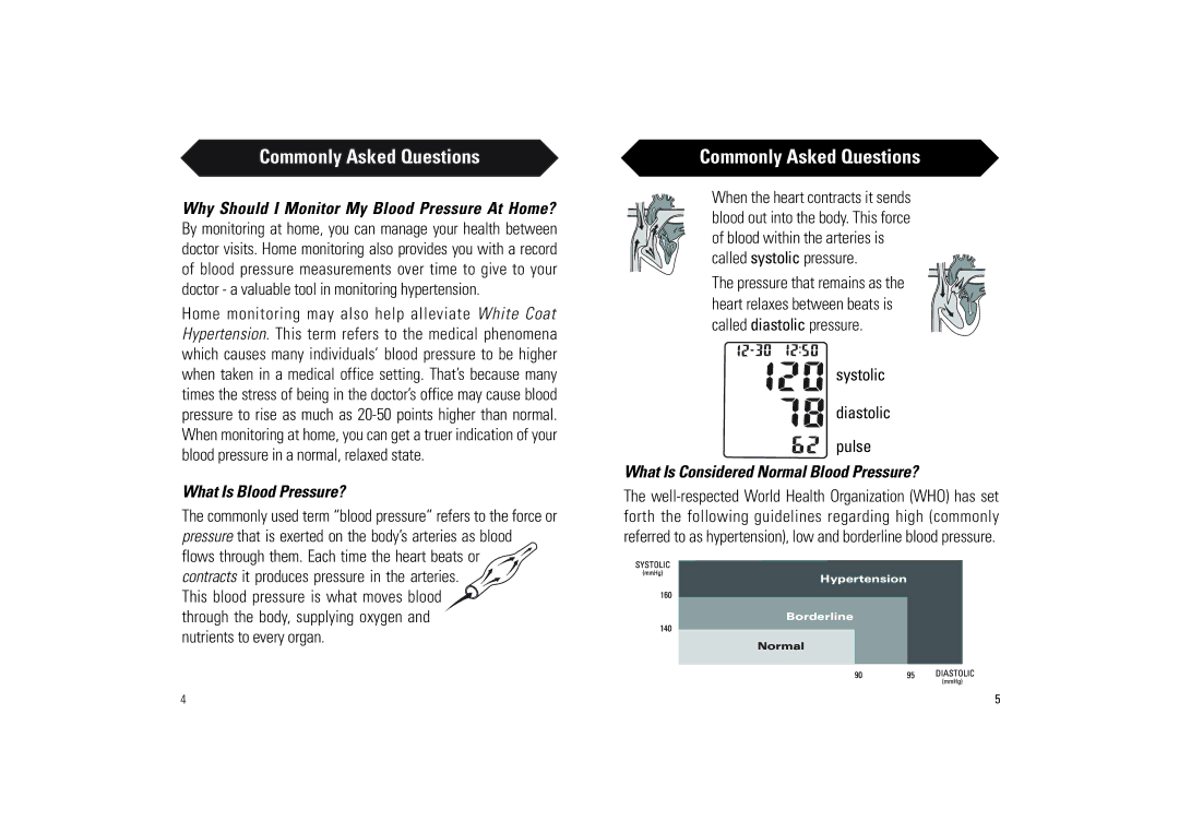 Samsung BD-7181W owner manual Commonly Asked Questions, What Is Blood Pressure?, Systolic Diastolic Pulse 