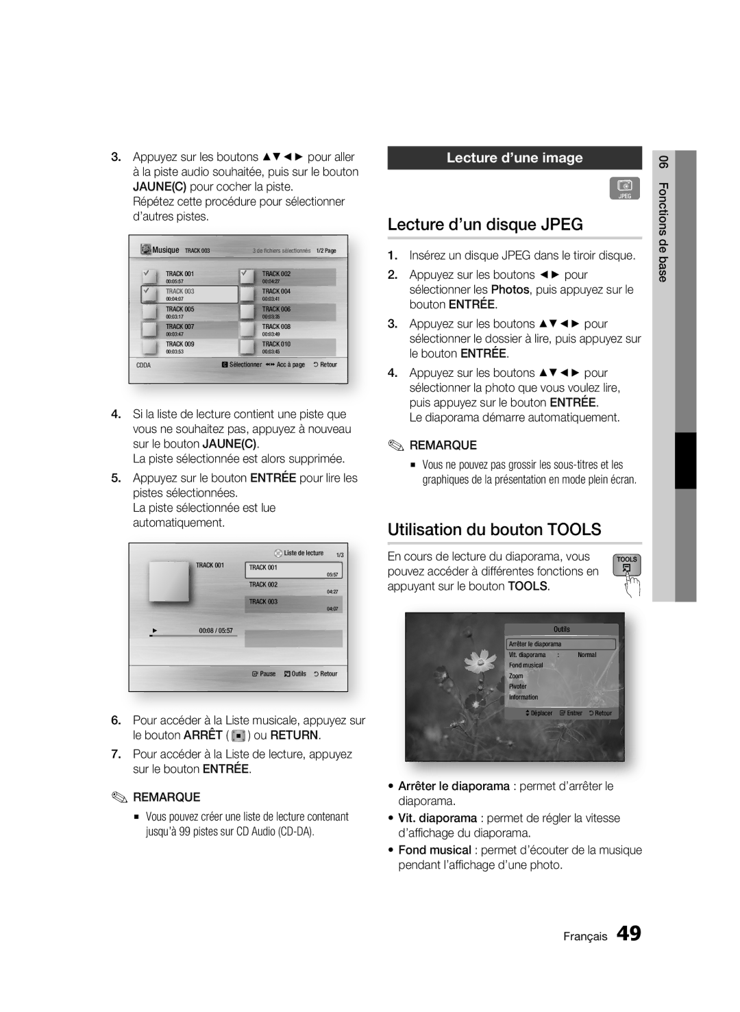 Samsung BD-C5300/XEF, BD-C5300/EDC, BD-C5300/XEN Lecture d’un disque Jpeg, Utilisation du bouton Tools, Lecture d’une image 