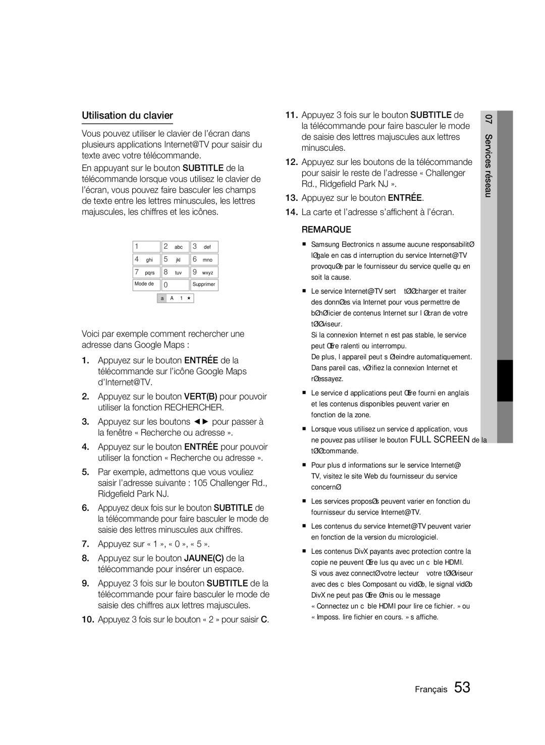 Samsung BD-C5300/XEF Utilisation du clavier, Appuyez sur « 1 », « 0 », « 5 », « Imposs. lire fichier en cours. » s’affiche 