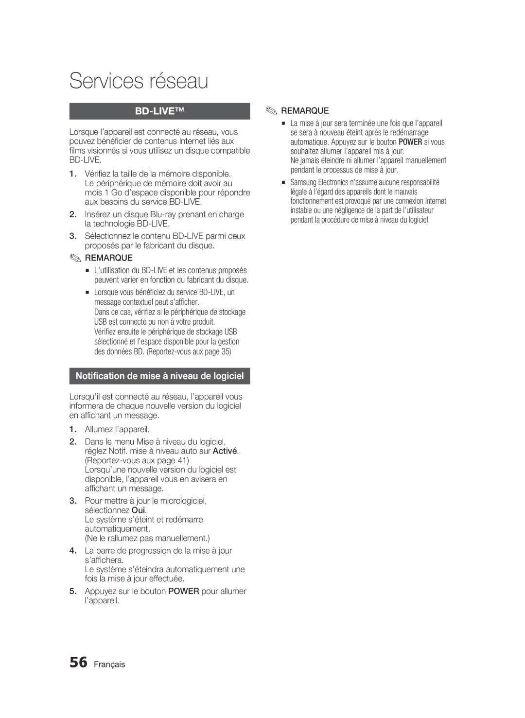 Samsung BD-C5300/XEN Notification de mise à niveau de logiciel, Aux besoins du service BD-LIVE, La technologie BD-LIVE 