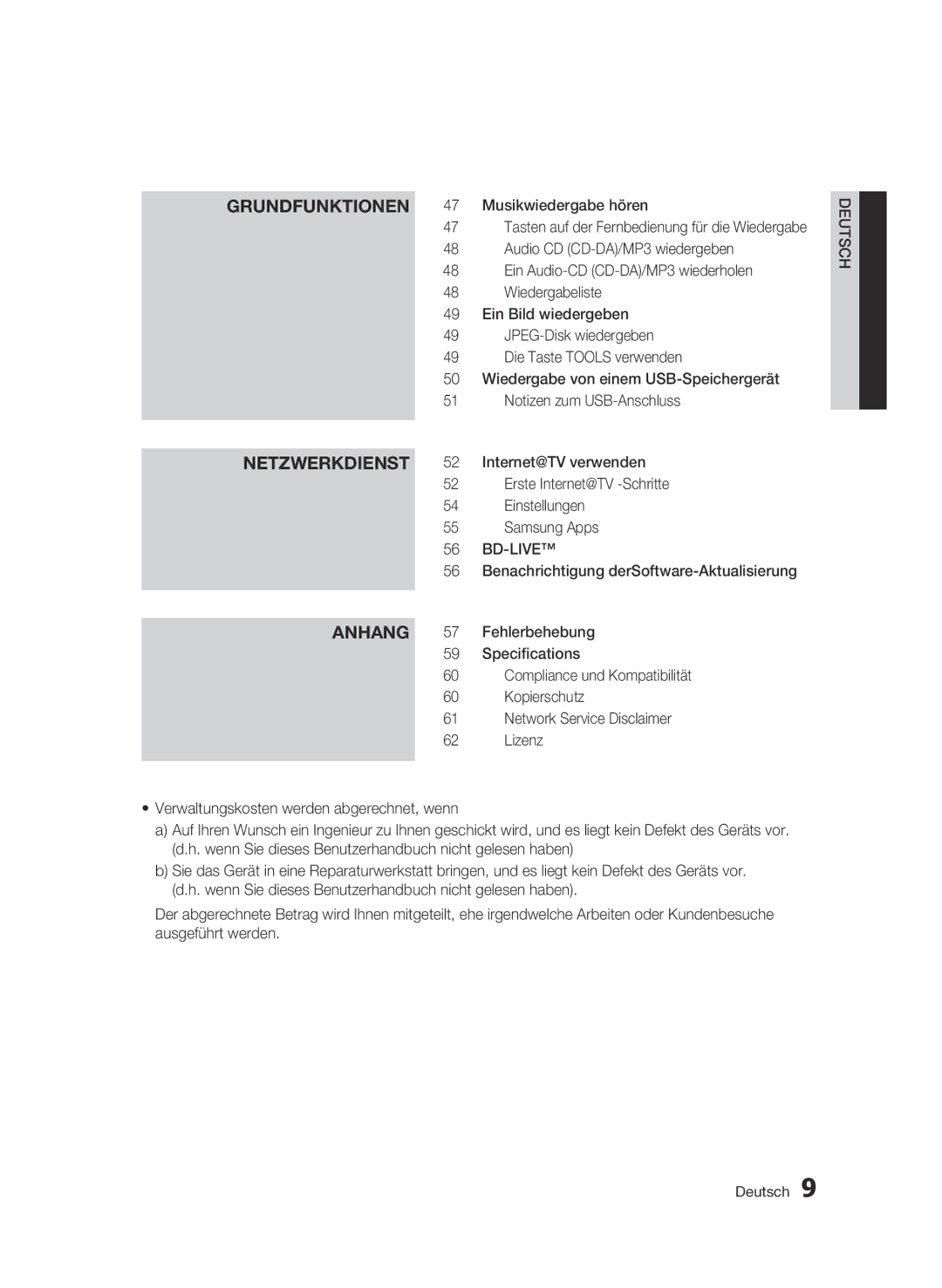 Samsung BD-C5300/XEE, BD-C5300/EDC, BD-C5300/XEN, BD-C5300/XEF manual Netzwerkdienst, Anhang 