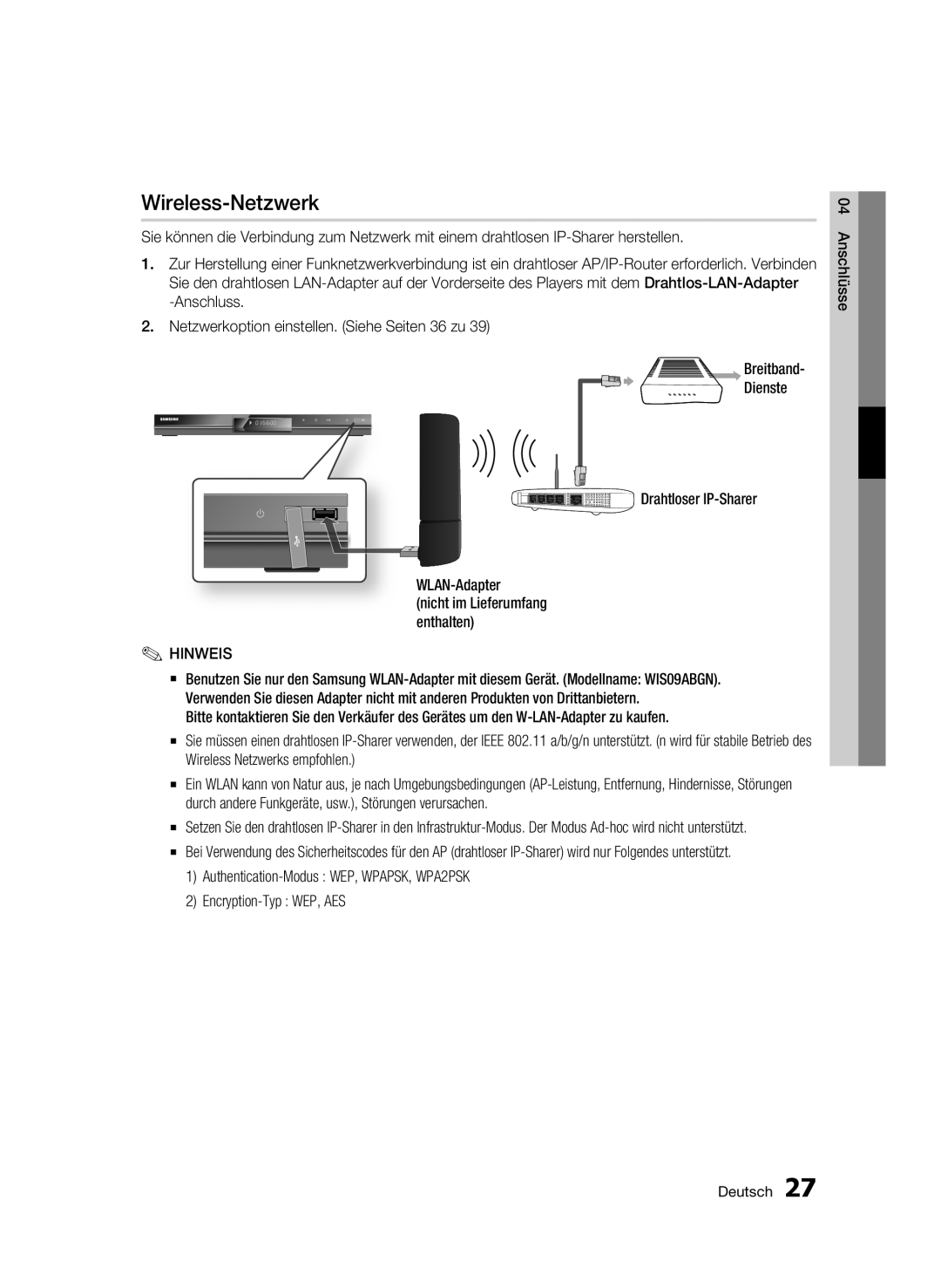 Samsung BD-C5300/XEN, BD-C5300/EDC, BD-C5300/XEF, BD-C5300/XEE manual Anschlüsse Deutsch 