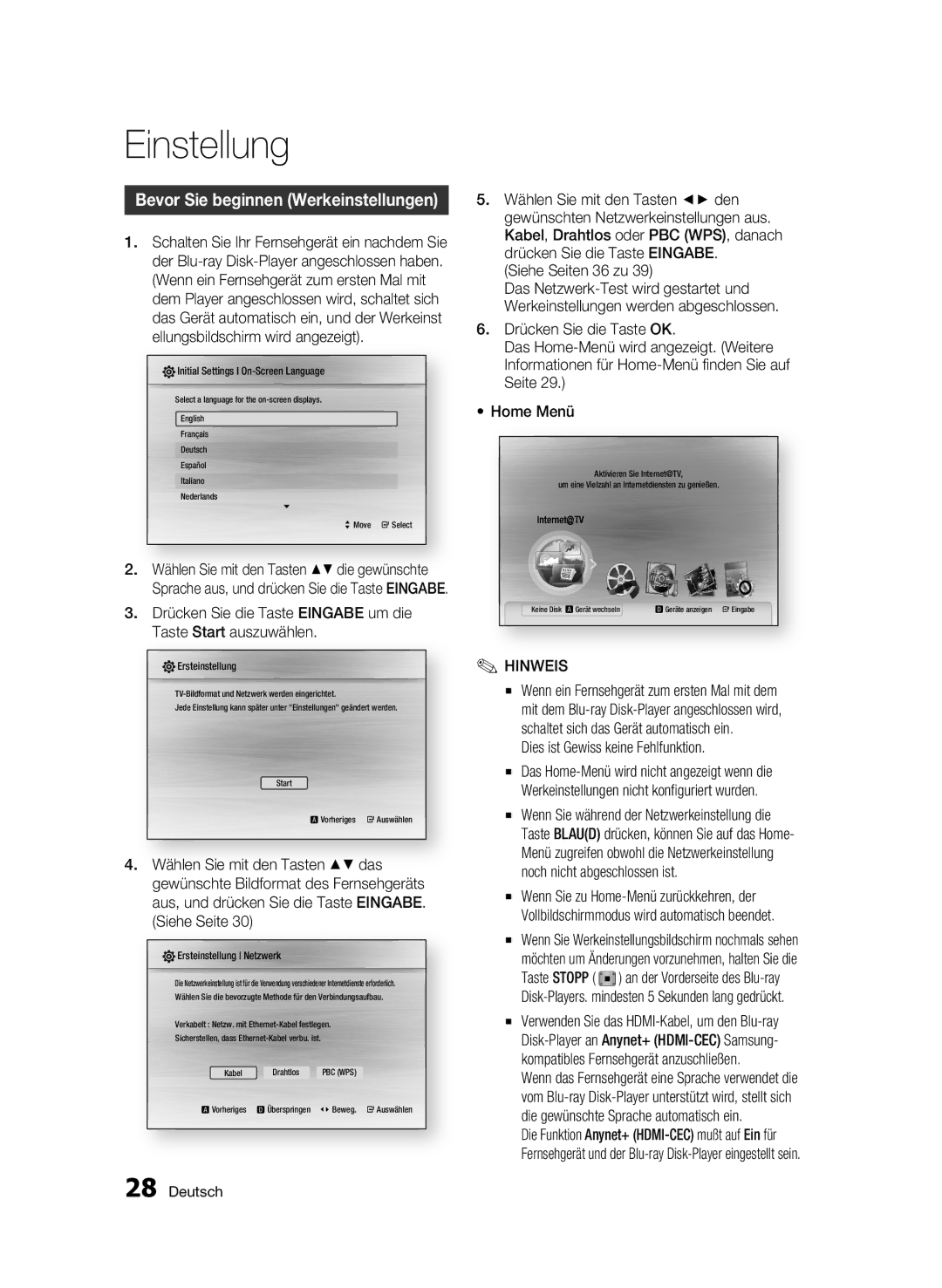 Samsung BD-C5300/XEF, BD-C5300/EDC Einstellung, Bevor Sie beginnen Werkeinstellungen, Dies ist Gewiss keine Fehlfunktion 