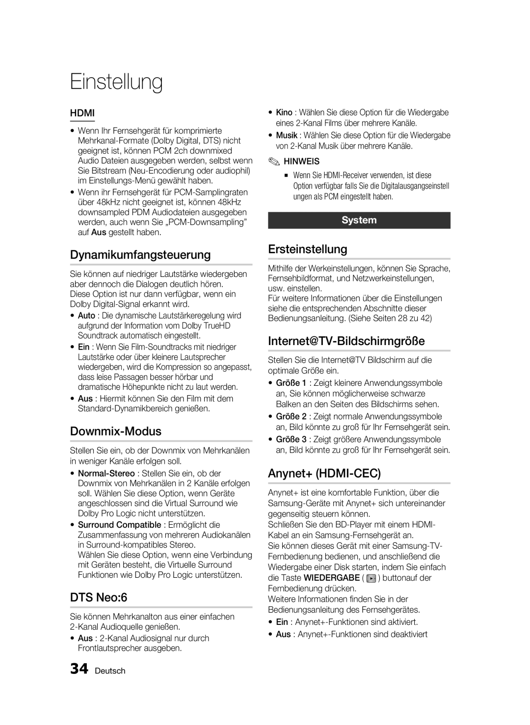 Samsung BD-C5300/EDC, BD-C5300/XEN Dynamikumfangsteuerung, Downmix-Modus, Ersteinstellung, Internet@TV-Bildschirmgröße 