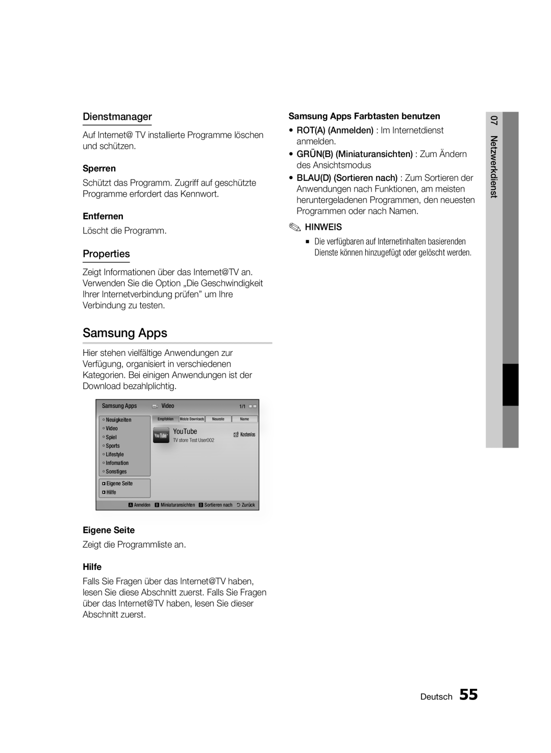 Samsung BD-C5300/XEN, BD-C5300/EDC, BD-C5300/XEF, BD-C5300/XEE manual Dienstmanager 