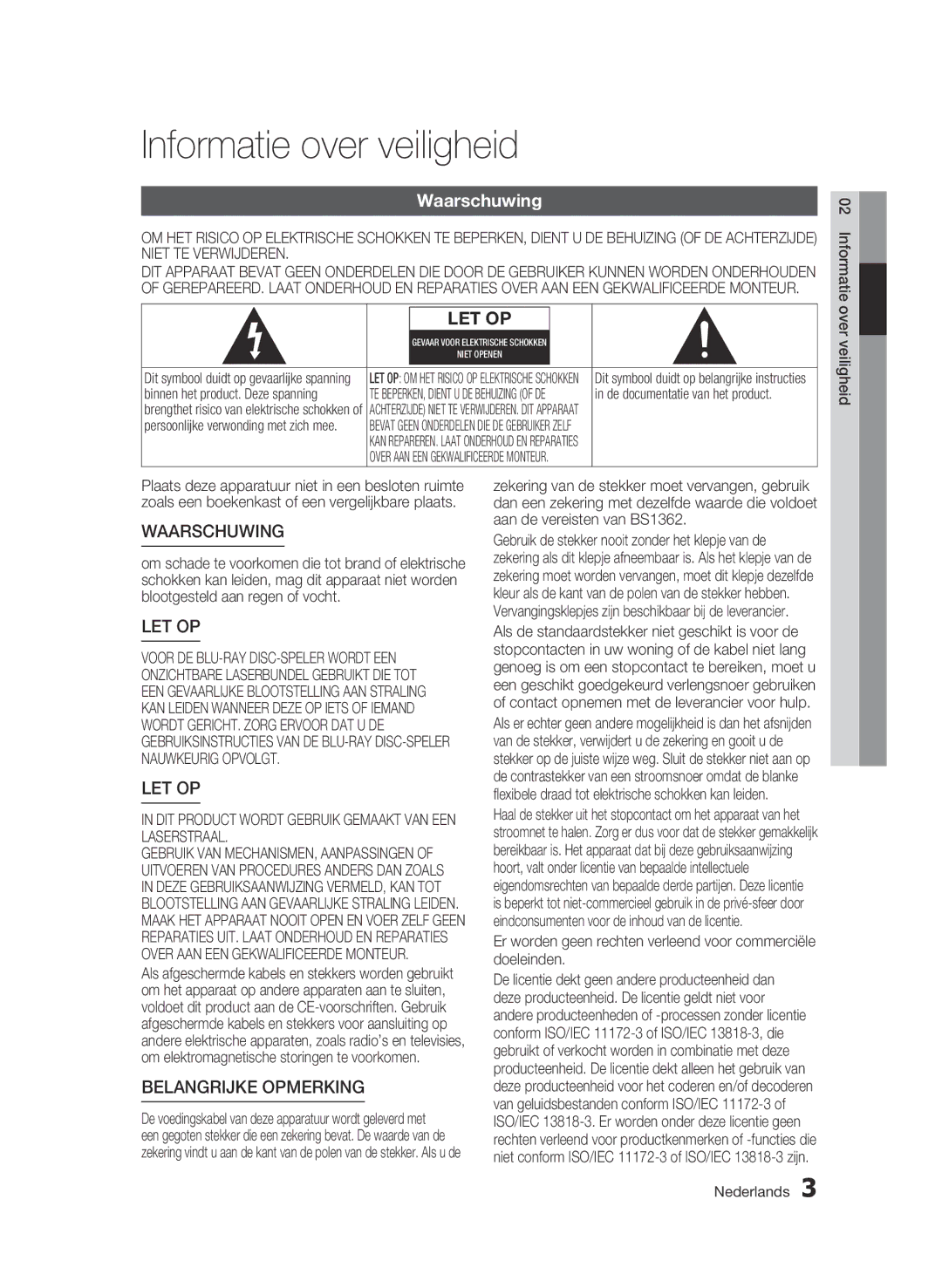 Samsung BD-C5300/XEF manual Informatie over veiligheid, Waarschuwing, DIT Product Wordt Gebruik Gemaakt VAN EEN Laserstraal 