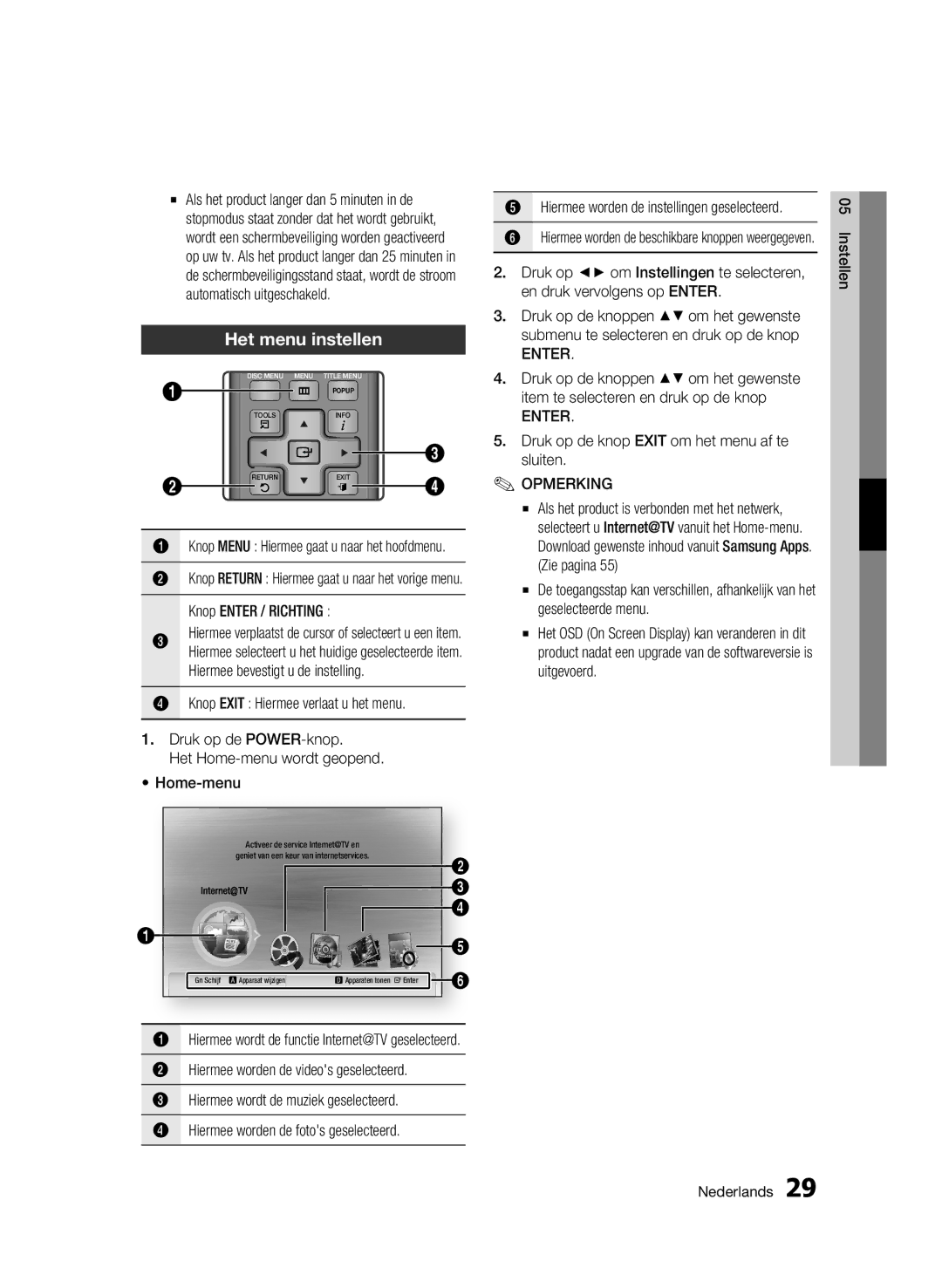 Samsung BD-C5300/EDC, BD-C5300/XEN, BD-C5300/XEF Het menu instellen, Enter, Druk op de knop Exit om het menu af te sluiten 