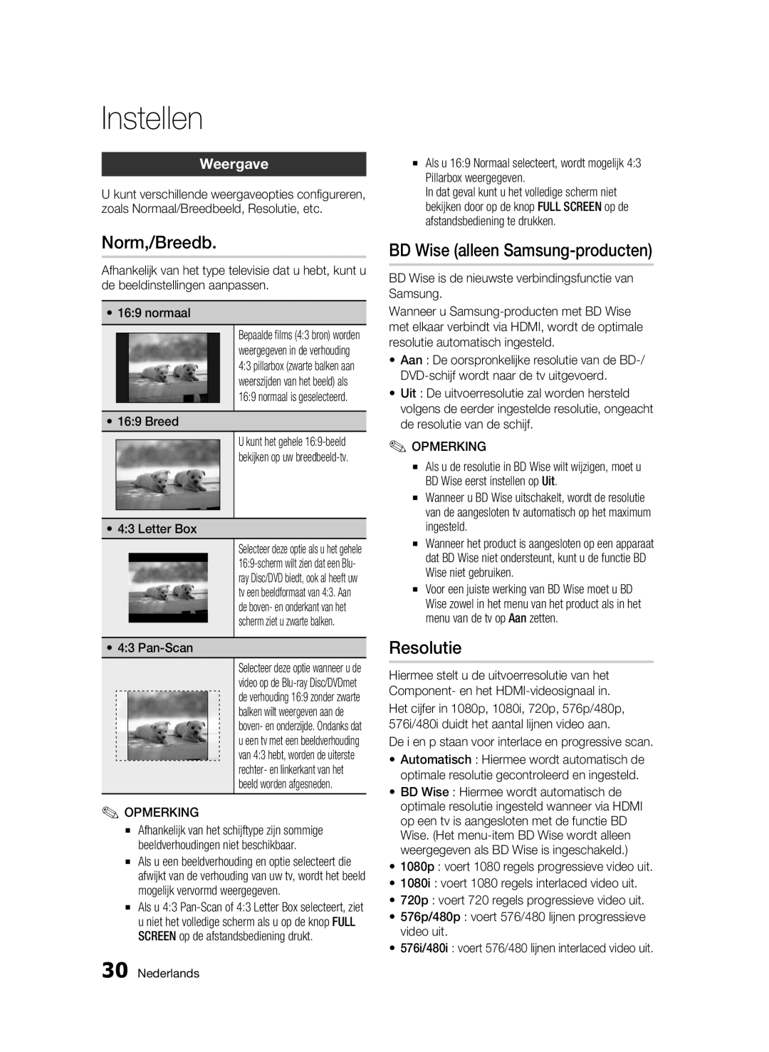 Samsung BD-C5300/XEN, BD-C5300/EDC, BD-C5300/XEF manual Norm,/Breedb, BD Wise alleen Samsung-producten, Resolutie, Weergave 