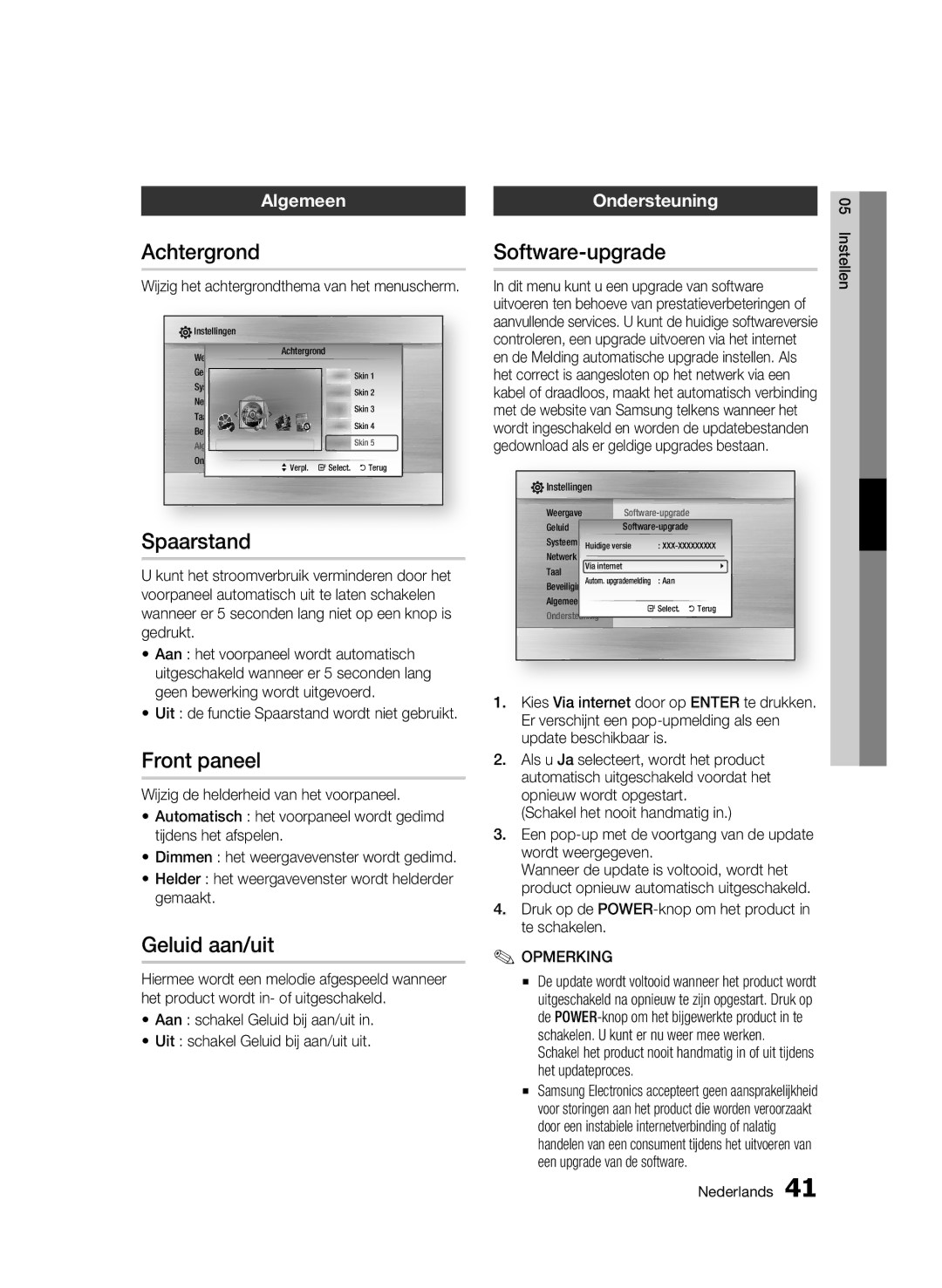 Samsung BD-C5300/EDC, BD-C5300/XEN, BD-C5300/XEF Achtergrond, Spaarstand, Front paneel, Geluid aan/uit, Software-upgrade 