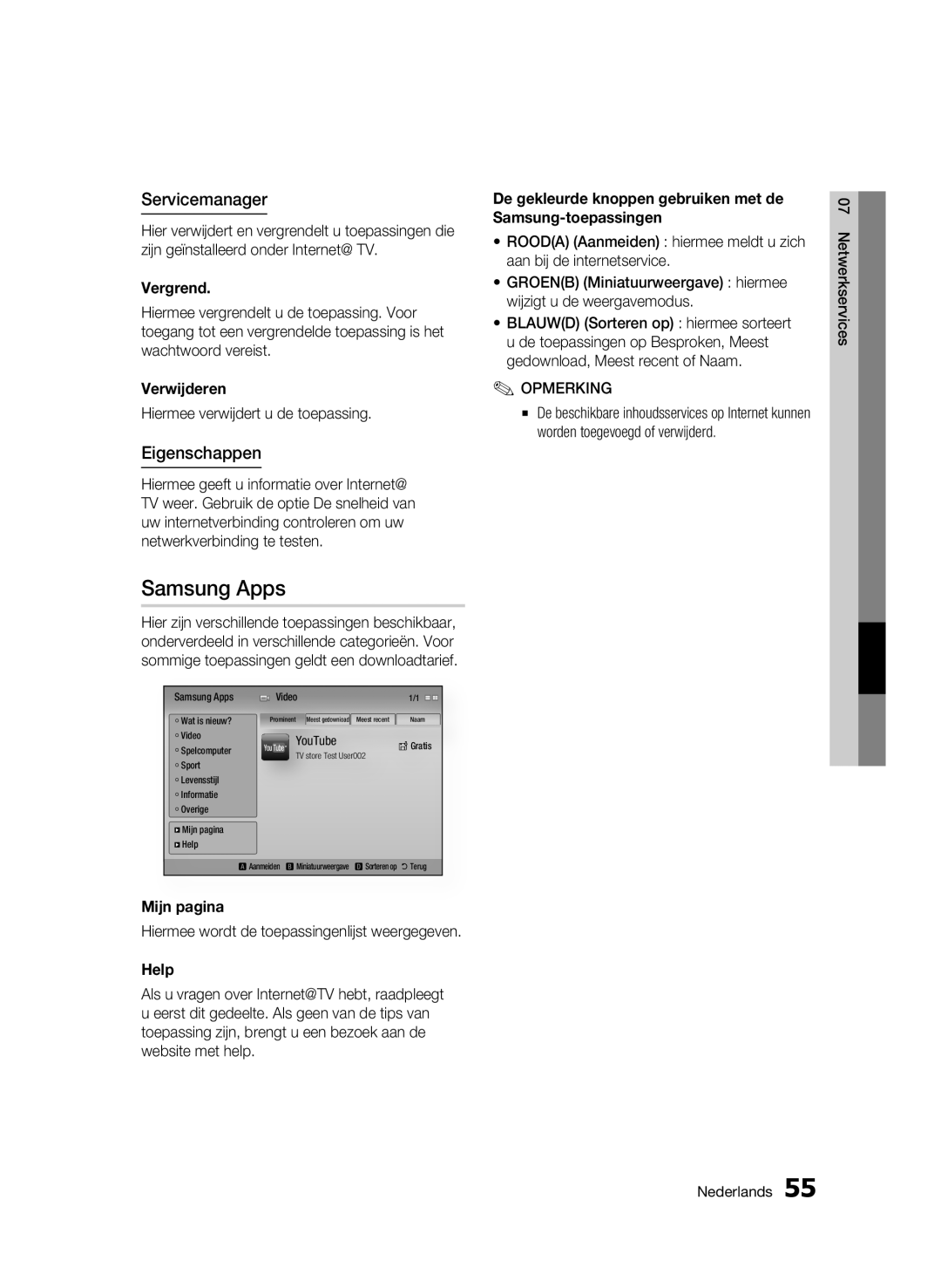 Samsung BD-C5300/XEF, BD-C5300/EDC, BD-C5300/XEN, BD-C5300/XEE manual Servicemanager, Eigenschappen 