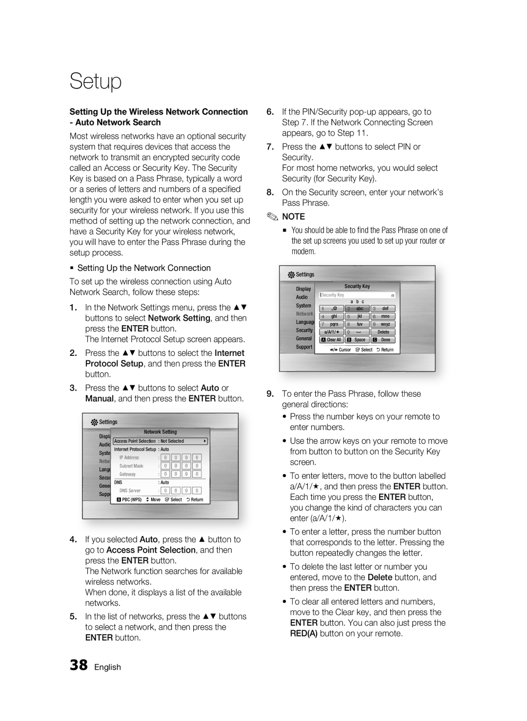 Samsung BD-C5300/XEF  Setting Up the Network Connection, Press the Enter button, Press the buttons to select Auto or 