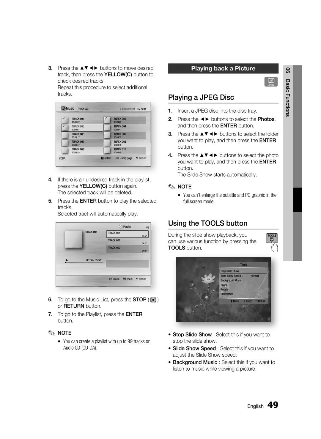 Samsung BD-C5300/XEN, BD-C5300/EDC, BD-C5300/XEF manual Playing a Jpeg Disc, Using the Tools button, Playing back a Picture 