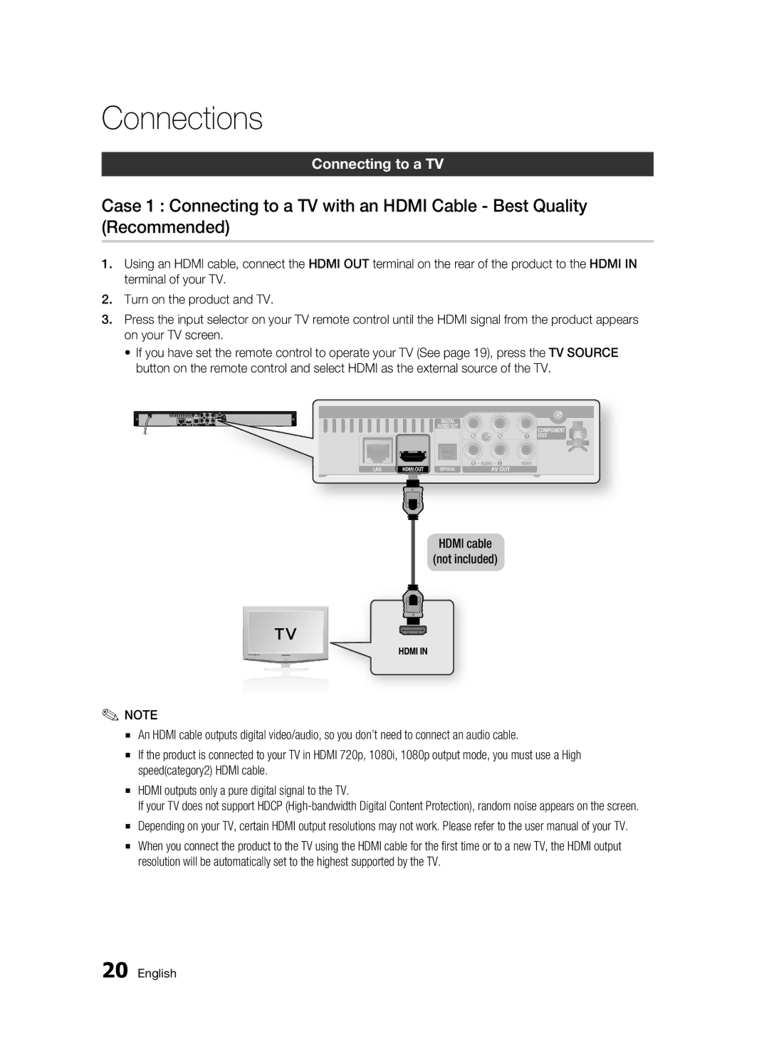 Samsung BD-C5300/EDC, BD-C5300/XEN, BD-C5300/XEF, BD-C5300/XEE manual Connections, Connecting to a TV 