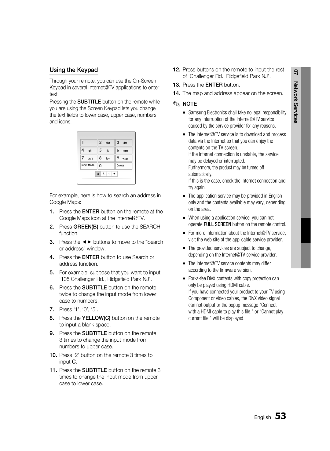 Samsung BD-C5300/XEN, BD-C5300/EDC manual Using the Keypad, Press the Enter button Map and address appear on the screen 