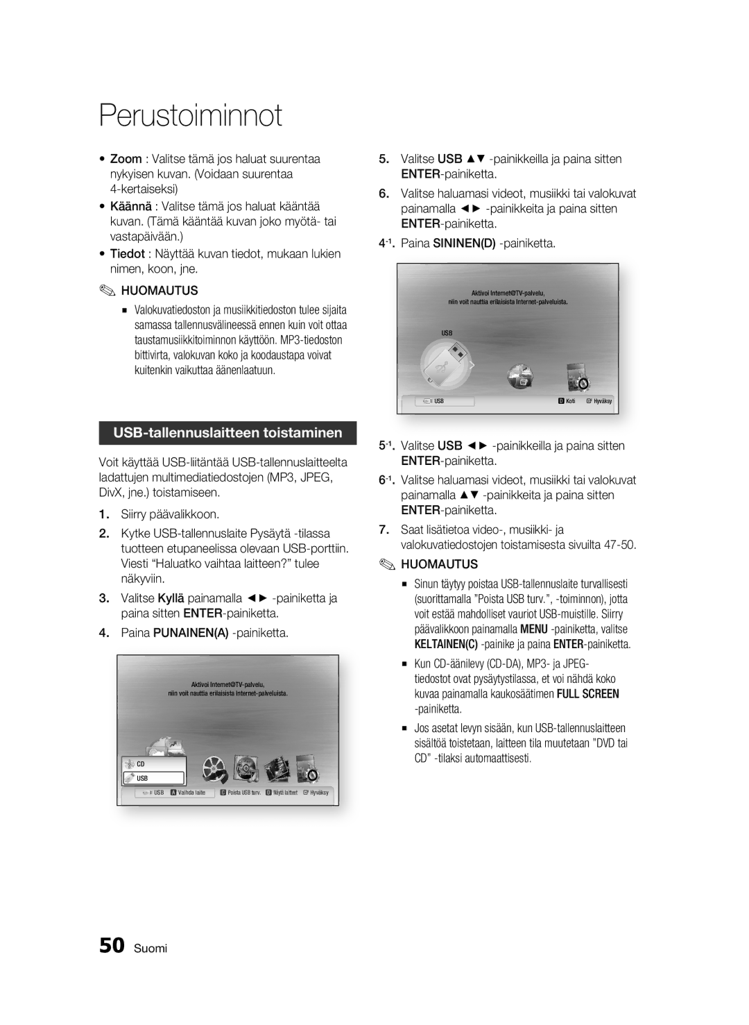 Samsung BD-C5300/XEE manual USB-tallennuslaitteen toistaminen, Paina Punainena -painiketta 