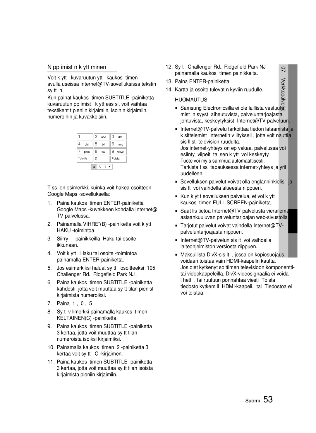 Samsung BD-C5300/XEE manual Näppäimistön käyttäminen, Huomautus 