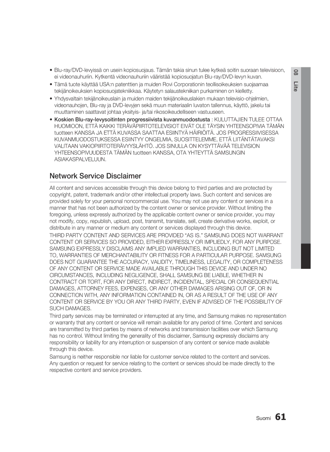 Samsung BD-C5300/XEE manual Network Service Disclaimer 