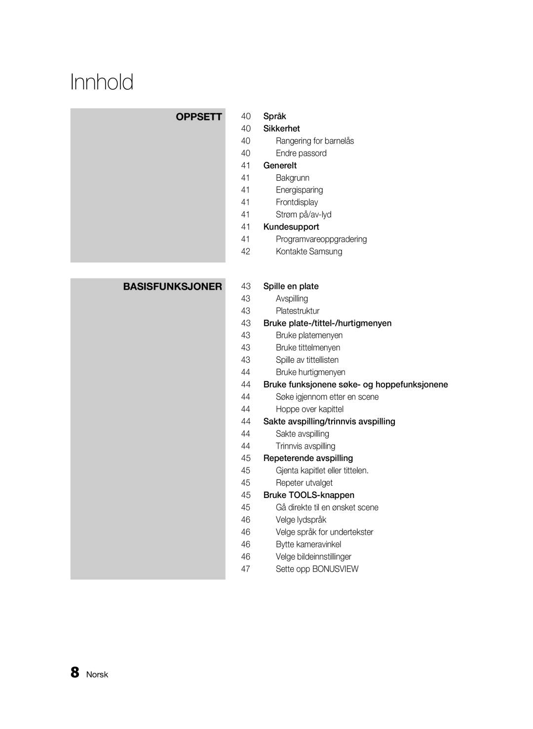 Samsung BD-C5300/XEE manual Basisfunksjoner 