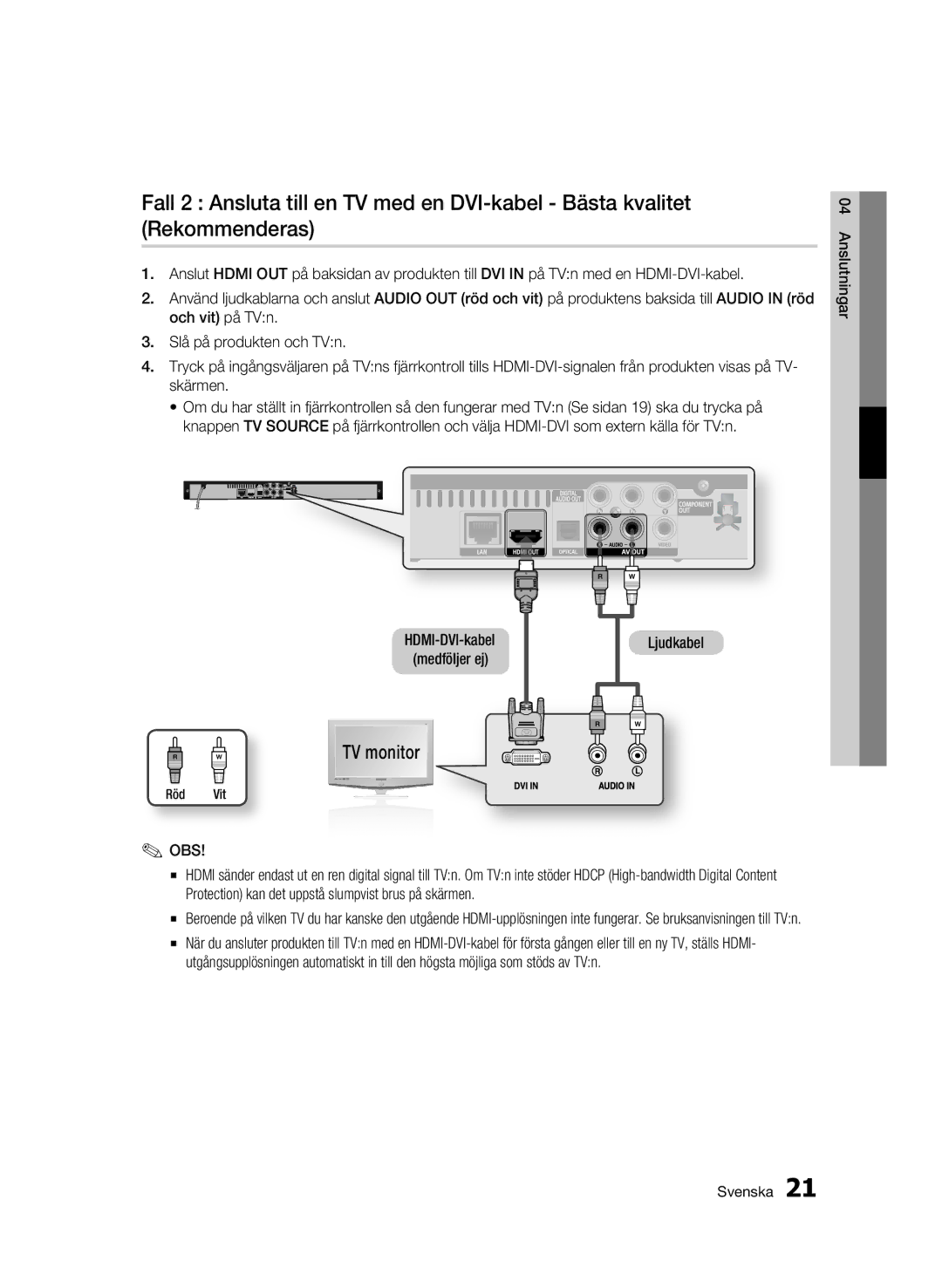 Samsung BD-C5300/XEE manual Ljudkabel, Röd Vit 