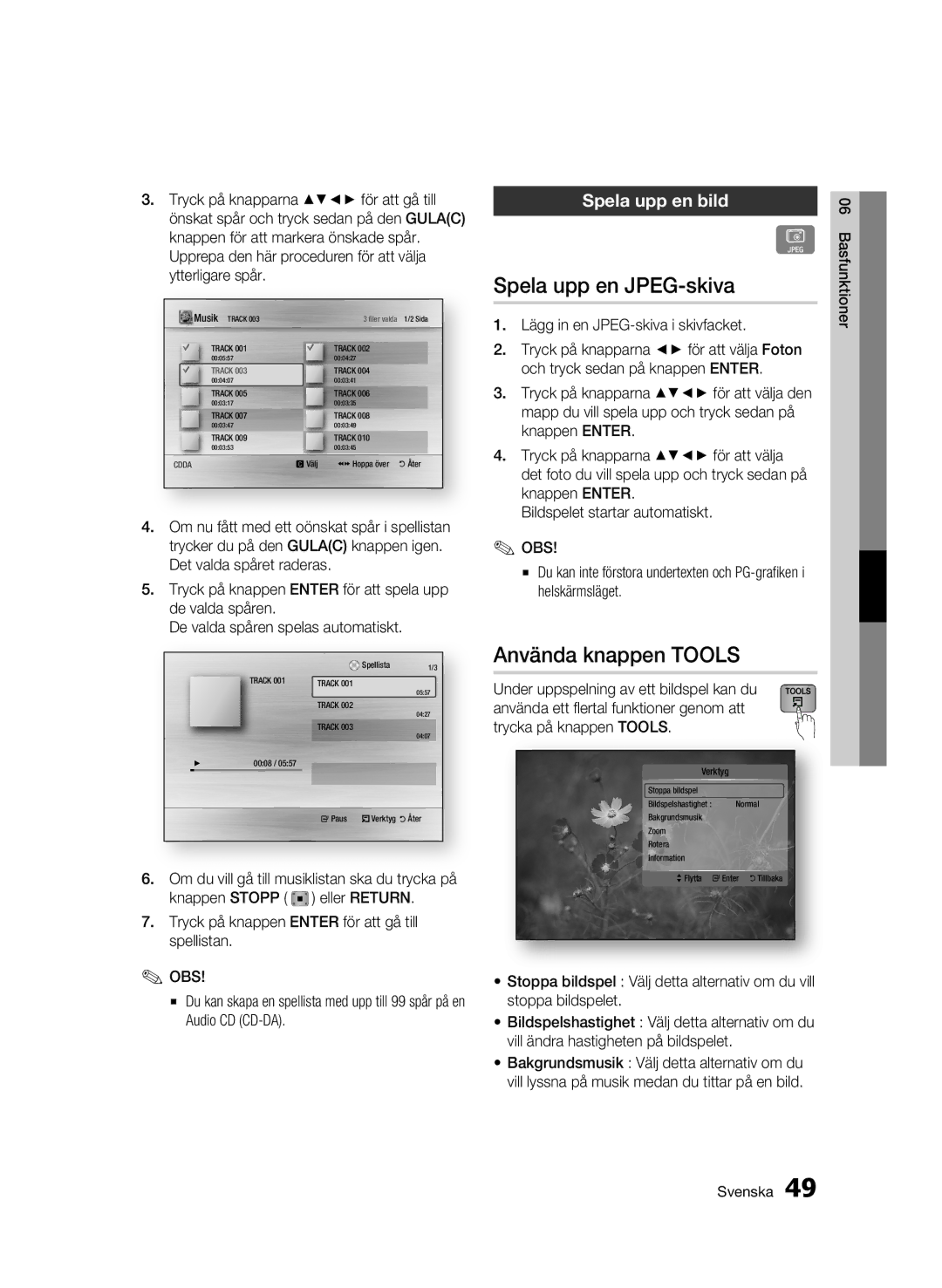 Samsung BD-C5300/XEE Spela upp en JPEG-skiva, Använda knappen Tools, Spela upp en bild, Lägg in en JPEG-skiva i skivfacket 