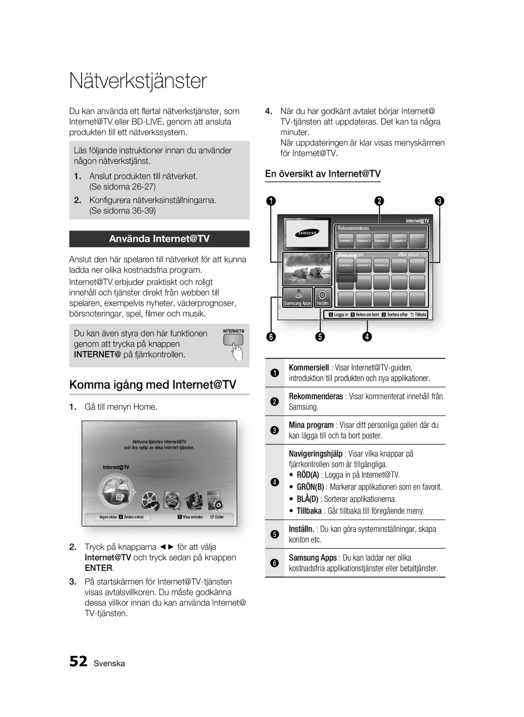 Samsung BD-C5300/XEE manual Nätverkstjänster, Komma igång med Internet@TV, Använda Internet@TV, En översikt av Internet@TV 