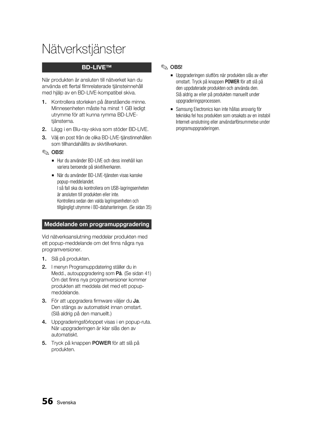 Samsung BD-C5300/XEE manual Meddelande om programuppgradering 