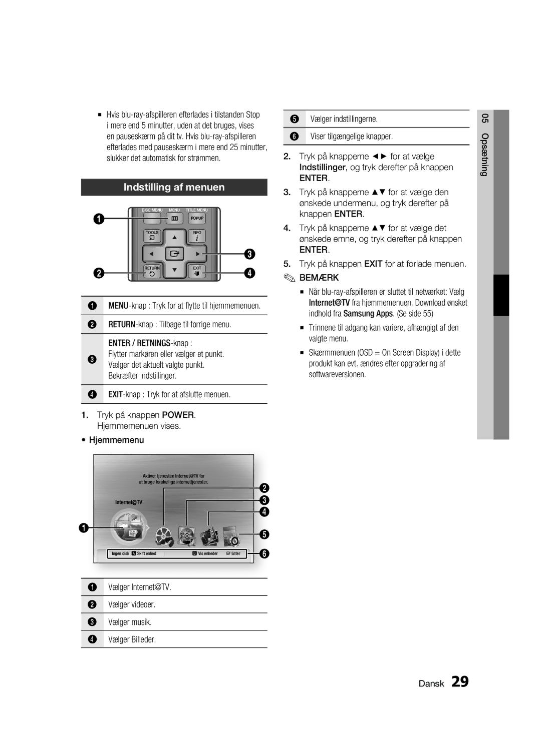 Samsung BD-C5300/XEE manual Indstilling af menuen, Enter 