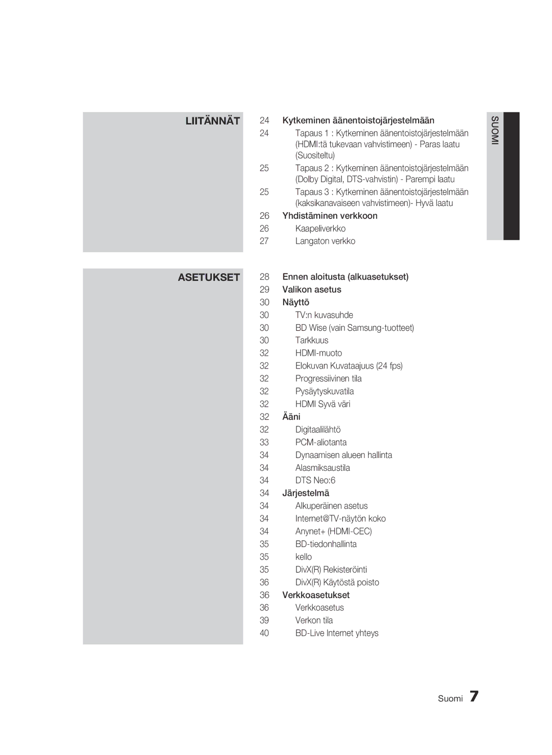 Samsung BD-C5300/XEE manual Asetukset 