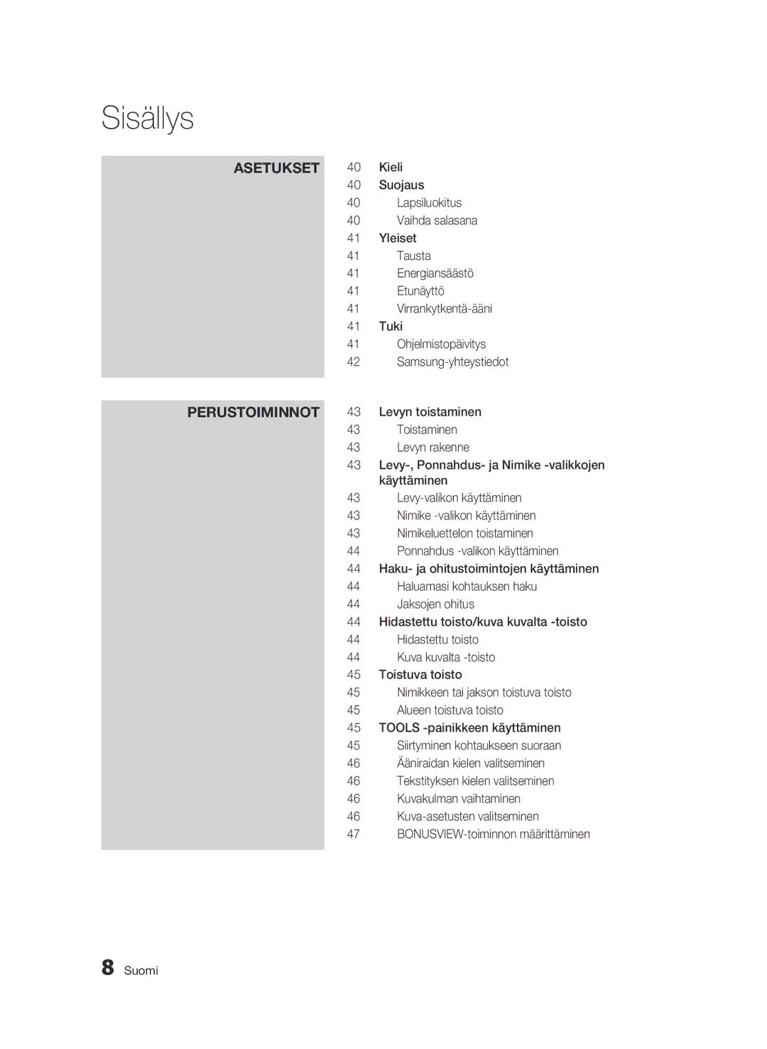 Samsung BD-C5300/XEE manual Perustoiminnot 