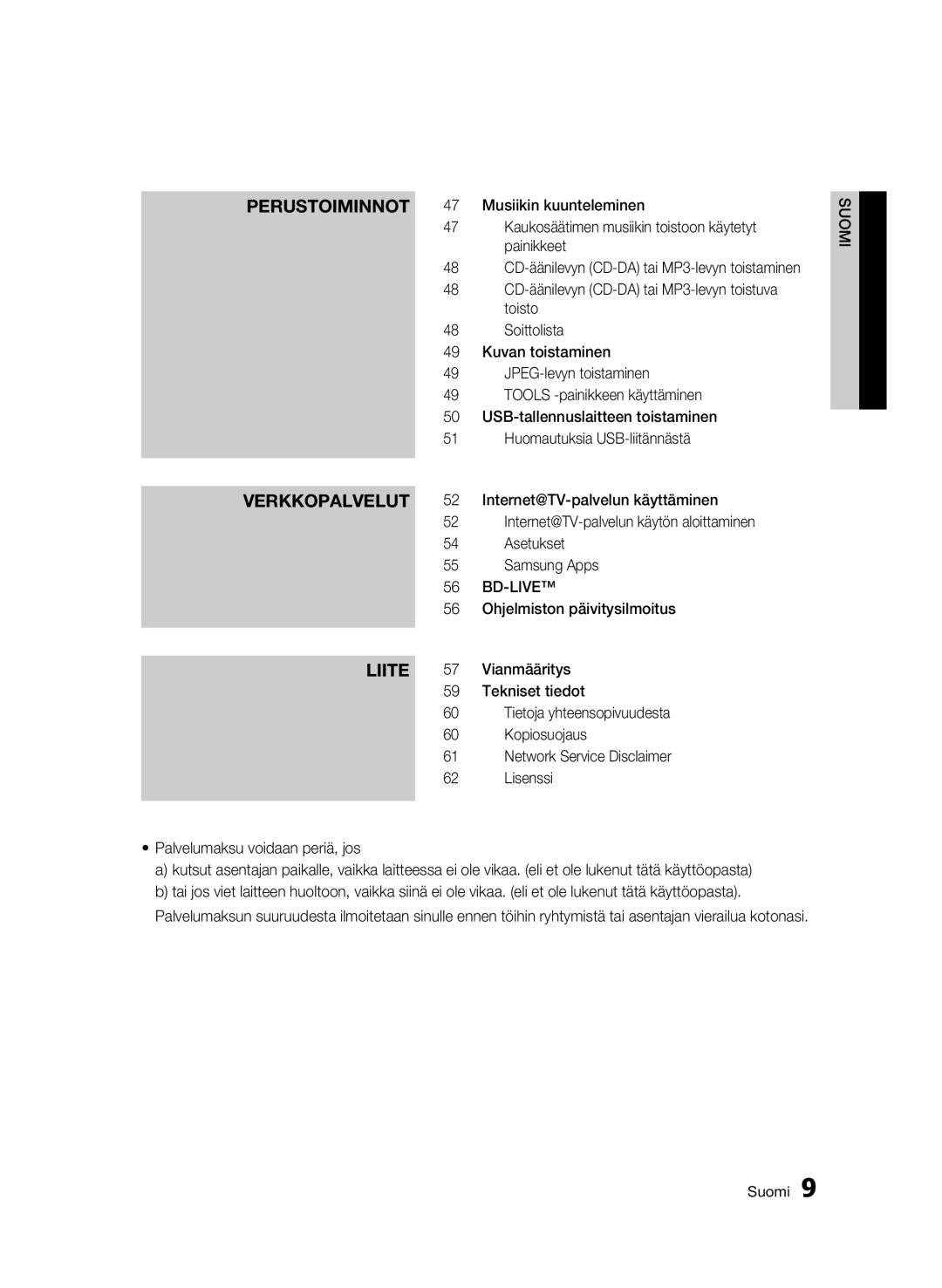 Samsung BD-C5300/XEE manual Verkkopalvelut, Liite 