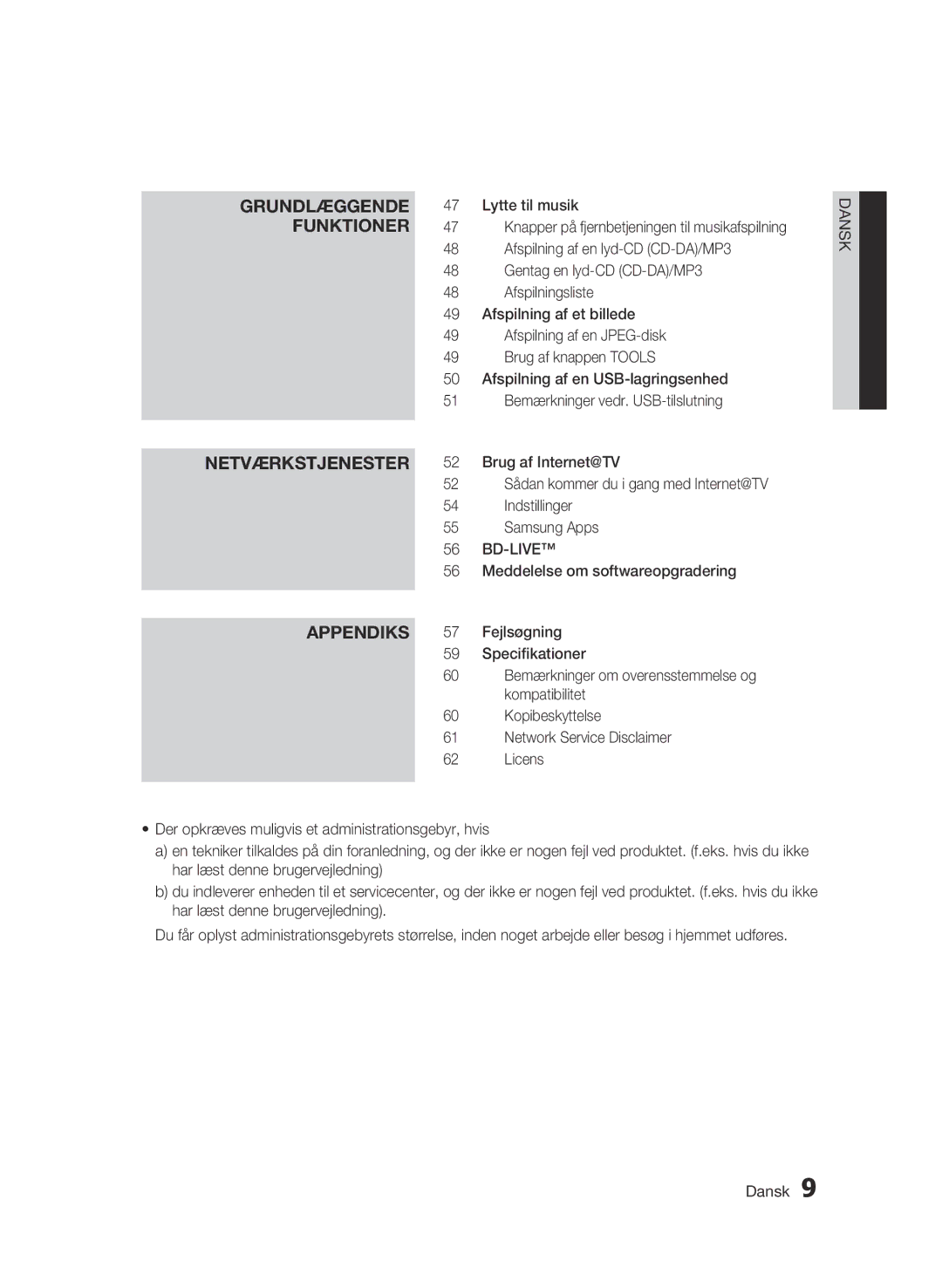 Samsung BD-C5300/XEE manual Netværkstjenester, Appendiks, Bd-Live 