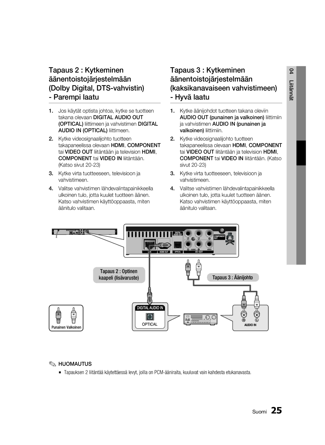 Samsung BD-C5300/XEE manual Tapaus 3 Äänijohto 