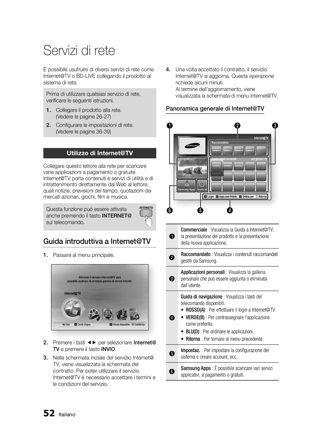 Samsung BD-C5300/XEF manual Servizi di rete, Guida introduttiva a Internet@TV, Utilizzo di Internet@TV 