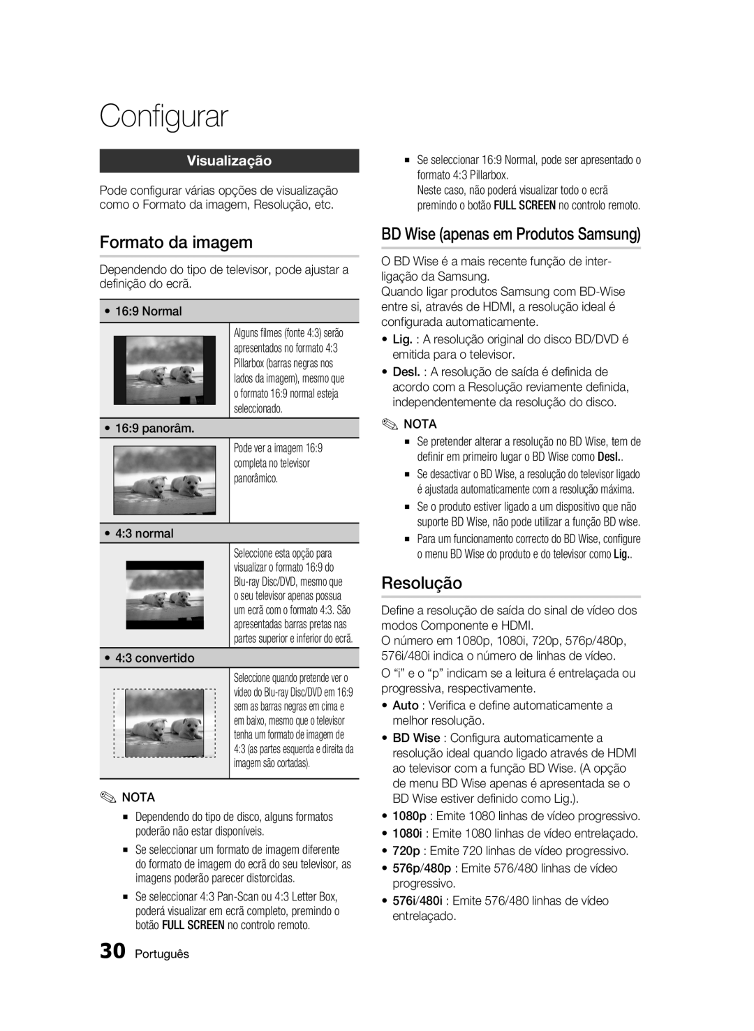 Samsung BD-C5300/XEF manual Formato da imagem, BD Wise apenas em Produtos Samsung, Resolução, Visualização 